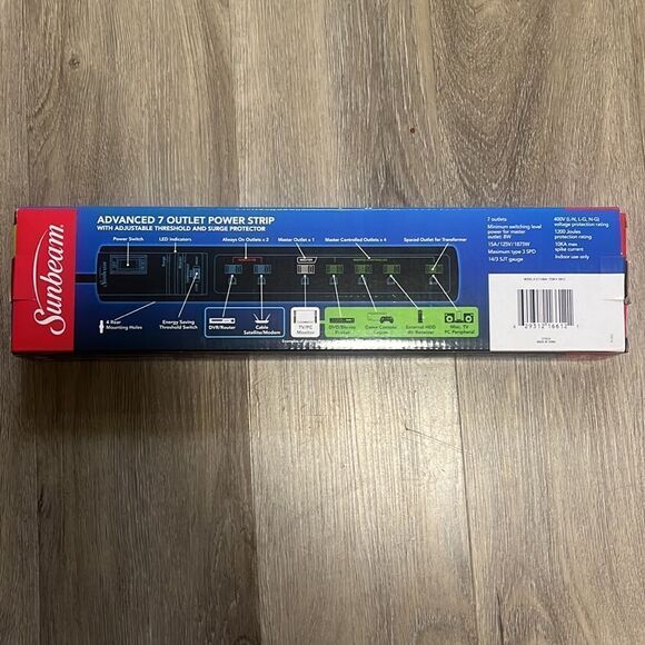 NWOT SUNBEAM  Advanced 7 Outlet Power Strip w/Surge Protector - Picture 4 of 4